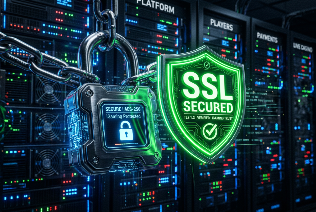 Certyfikaty bezpieczeństwa iGaming eCOGRA i SSL na luksusowym tle